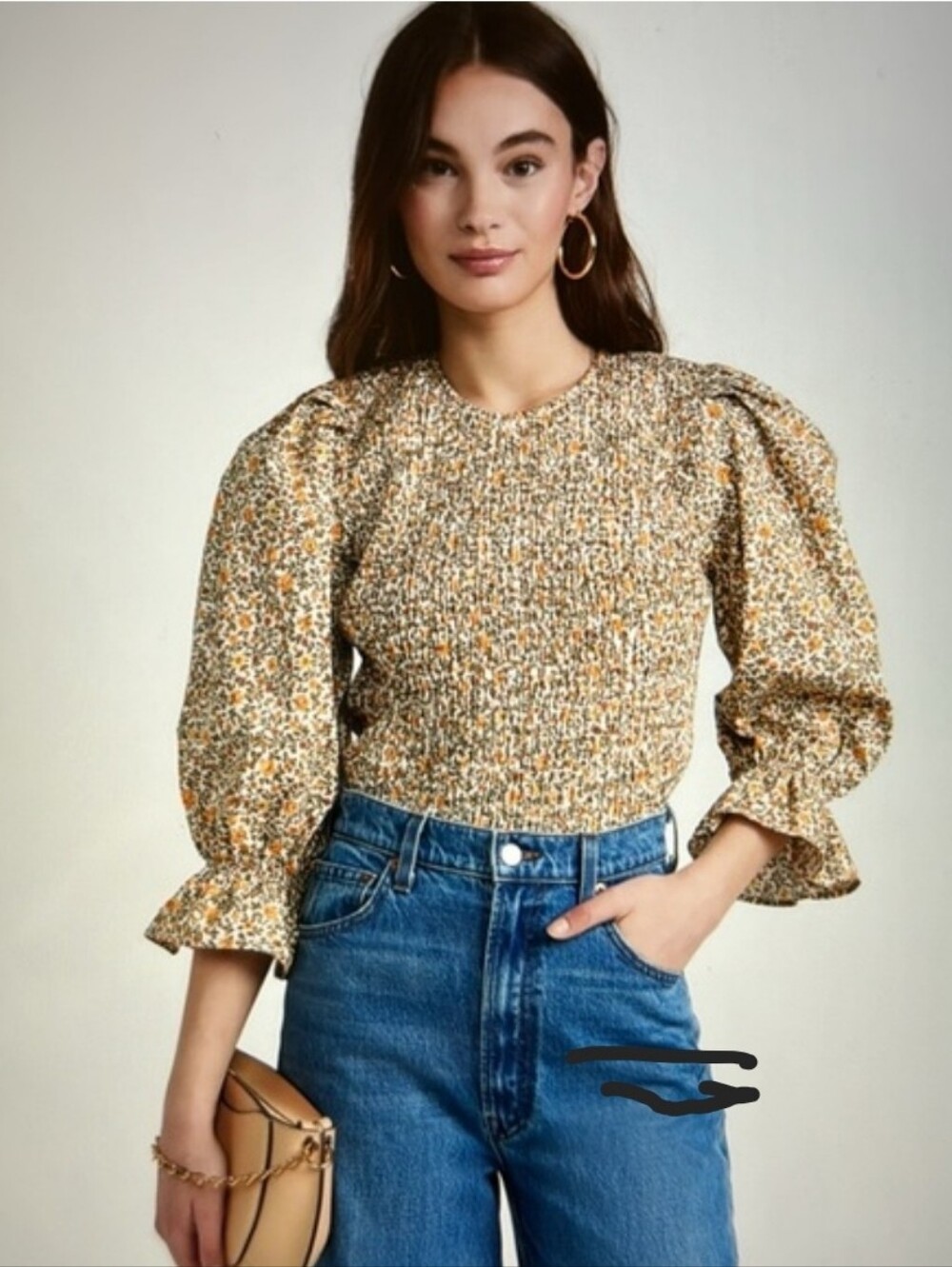 Anthro Meadows Aloe Floral Smocked Top Organic Cotton Cottagecore Bohemian Sz 2